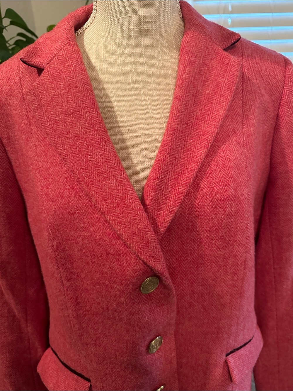 Talbots Red Herringbone Wool-Blend Single-Breasted Blazer - Picture 5 of 12